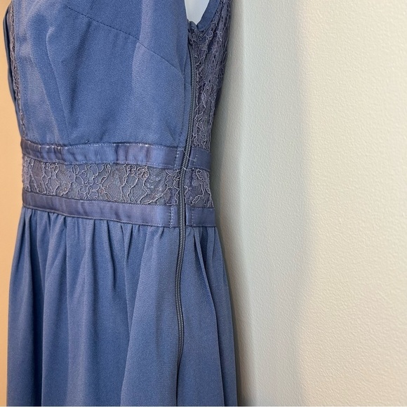 Little Mistress Blue Lace Ribbon Pleated Sleeveless Dress Size 10 - Picture 4 of 9